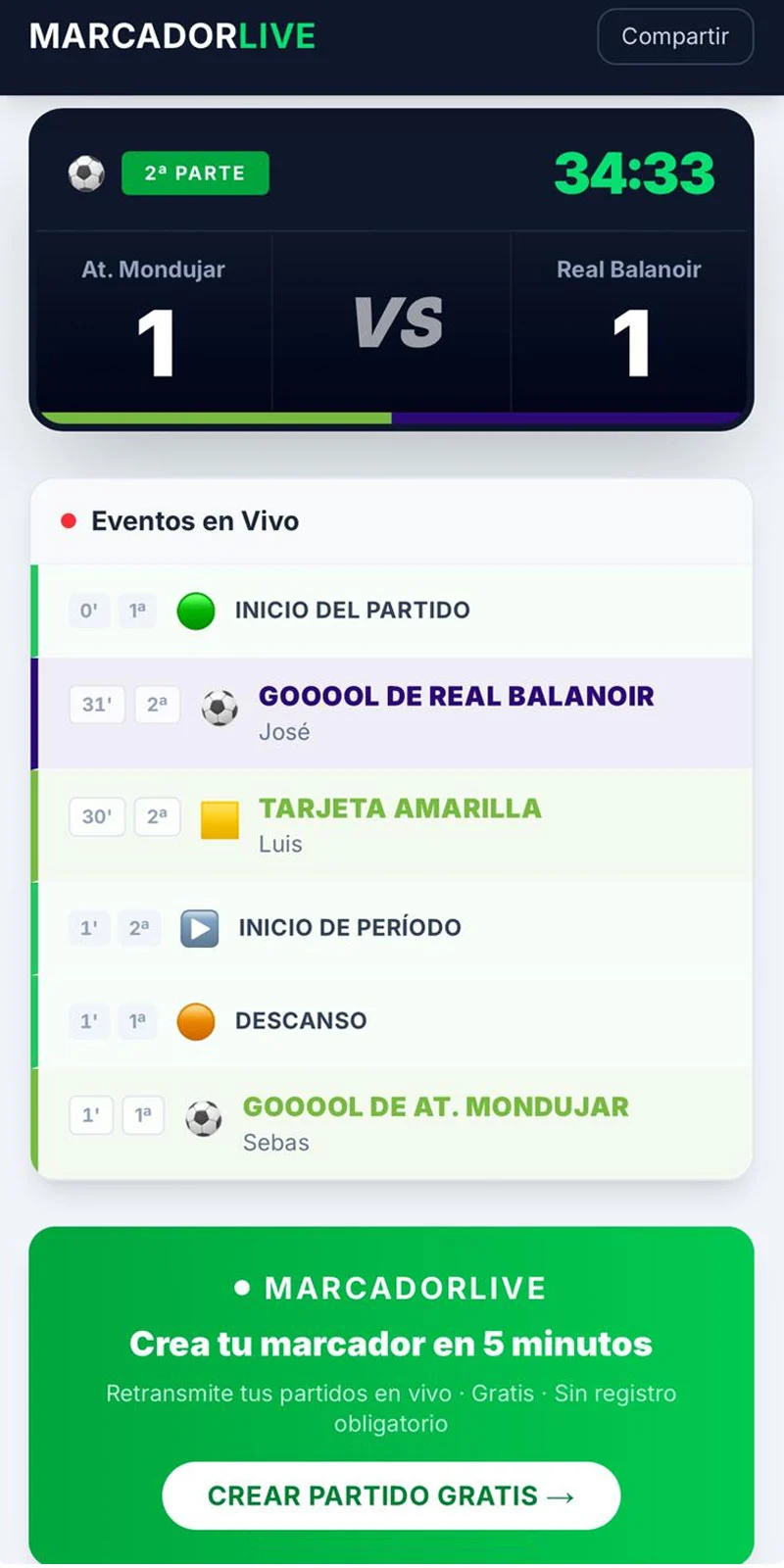 Marcador en directo